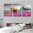 thumbnail image 3 of Nawypu Highland Cow Pictures Canvas Wall Art for Living Room Home Wall Decor Black and White Background Animal Cow Purple Flowers Country Scenery Prints Painting for Bedroom 12''x16''X3 Panels, 3 of 4