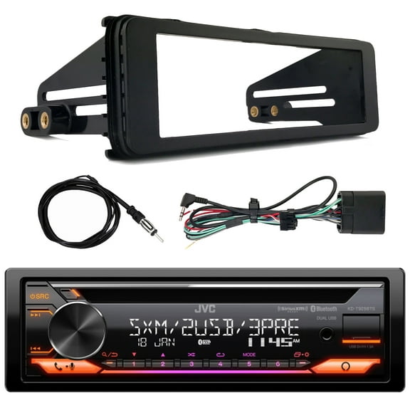 JVC KD-T925BTS Single DIN Bluetooth CD Player USB AUX AM/FM Radio Stereo SiriusXM Ready Amazon Alexa LED Car Audio Receiver, Enrock Harley Davidson Single-DIN Stereo Installation Kit Fits, Antenna