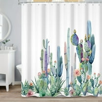 SUNOLIFE Tropical Cactus Shower Curtain Summer Succulents Plants Waterproof Fabric Bathroom Curtain 72x72 in