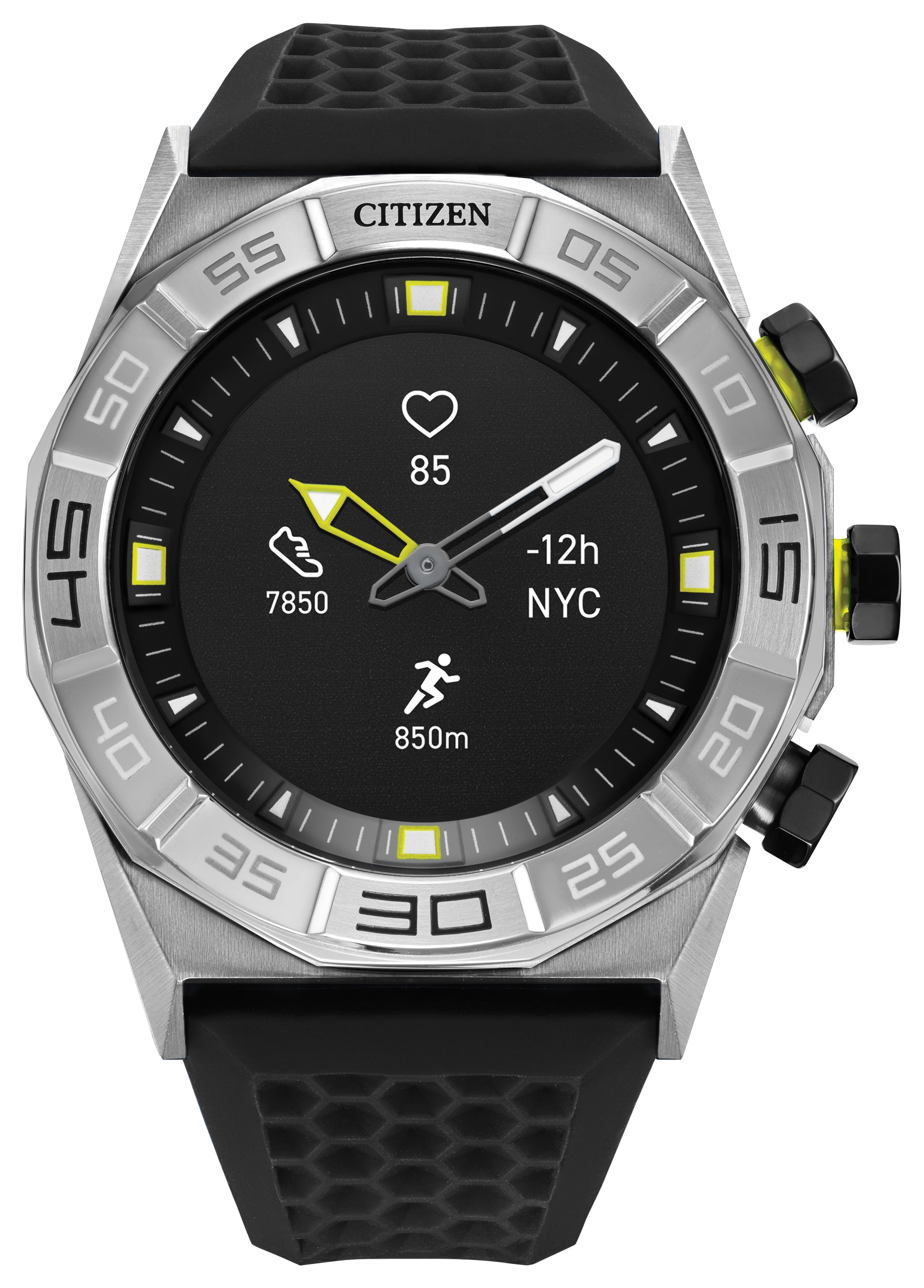 Citizen CZ Smart 44mm Stainless Steel Hybrid Heart Rate Smartwatch with  Black Silicone Strap - JX1000-03E - Walmart.com