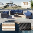thumbnail image 3 of ALAULM 9 Pieces Patio Conversation Furniture Set Outdoor Sectional Sofa Sets W/Cushions Brown PE Rattan, Navy Blue, 3 of 7