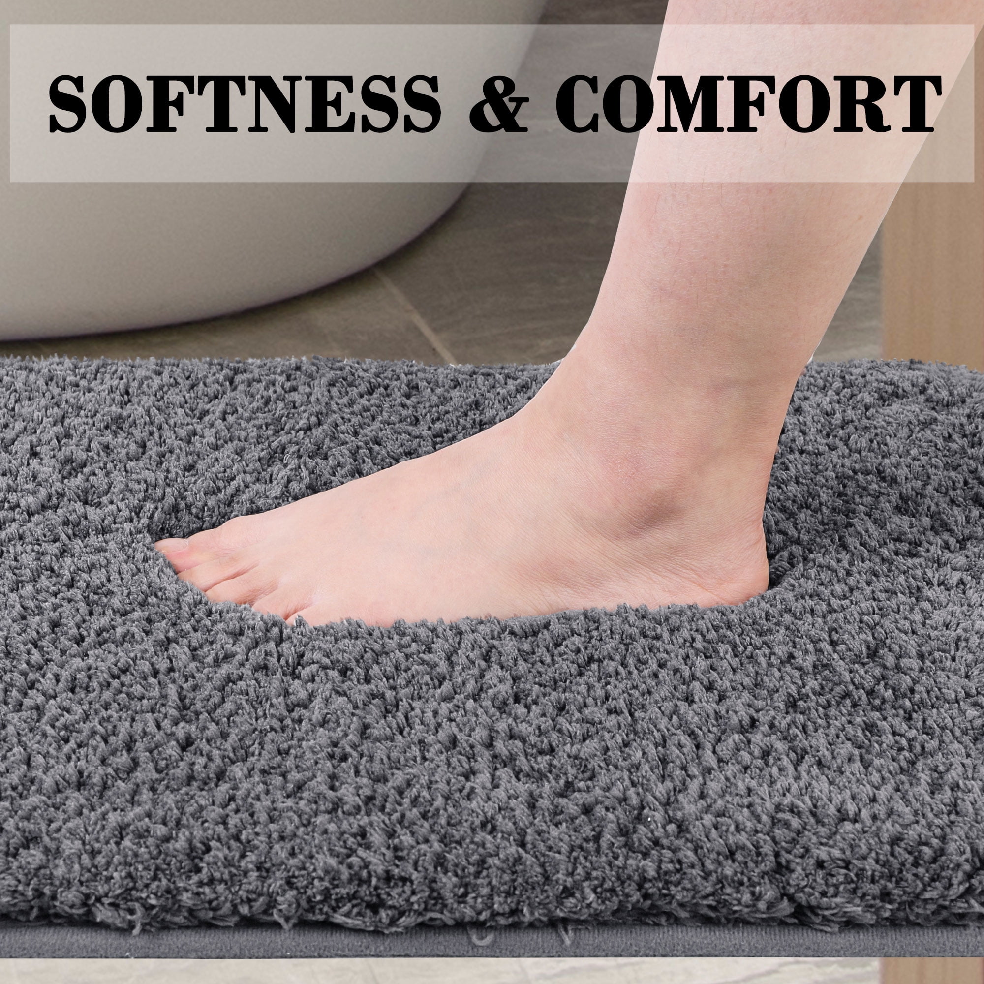 Unique Bargains Bathroom Shaggy Bath Mat Fluffy Non-slip Door Floor Rug Dark Gray 16" x 24"