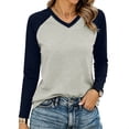 thumbnail image 5 of Qgtaibl Fall Long Sleeve Tops for Women V Neck Raglan Sleeve Baseball Shirts Color Block Loose Fit Curved Hem Tunics Navy S, 5 of 7