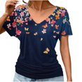 thumbnail image 2 of yoeyez Womens Summer Shirts Short Sleeves Fashion T-Shirt V Neck Casual Floral Print Tops Pleated Loose Fit Pullover Tee Multicolor XL, 2 of 6