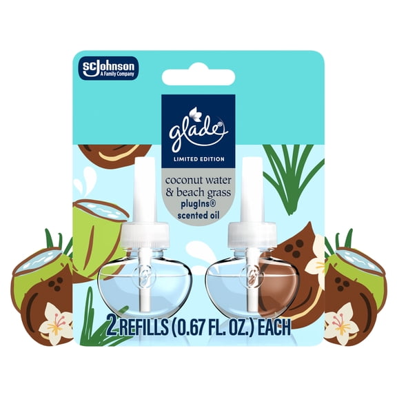 Glade® PlugIns®, Coconut Water & Beach Grass Scented Oil, 1.34 oz, 2 Count