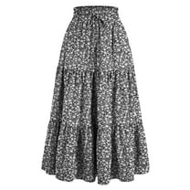 Women's Solid Color Floral Lace Elastic Waist Loose Long Skirt - Stylish Floral Print A-Line Maxi Skirt with Adjustable Tie for Casual Outfits and Summer Occasions,Dark Gray XL