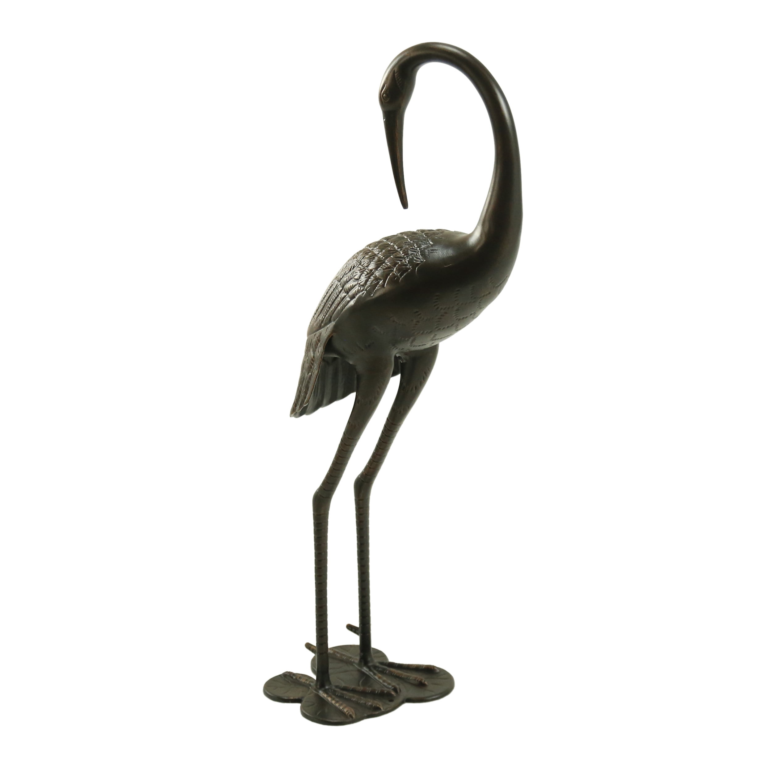 Mintazer Antique Bronze Cast Aluminum Preening Crane Garden Statue, Rust-Proof Tall Heron Sculpture Outdoor Landscape Ornament for Patio Pond Lawn Deck