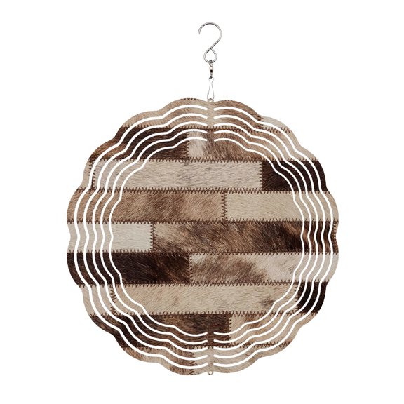 Bricks Patchwork Wind Spinner for Garden Yard 12In, Western Ethnic Abstract Brown Beige Tan Fur Style 3D Stainless Steel Kinetic Hanging Wind Spinners Rustproof Outdoor Decor for Lawn Patio Home