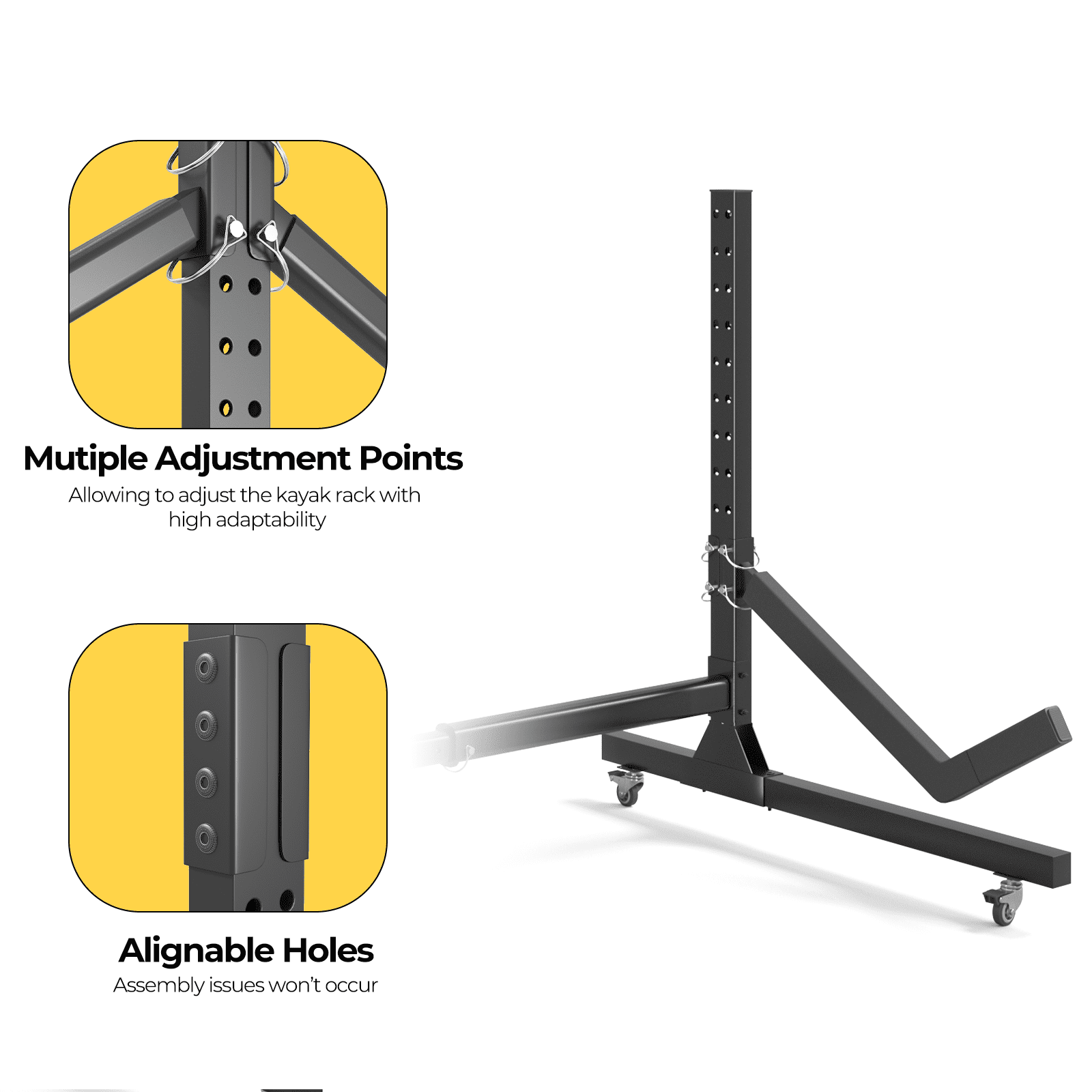 Dovov Freestanding Kayak Storage Rack with Wheels, Indoor Outdoor Adjustable Kayak Rack Heavy Duty Kayak Stand Rolling Canoe Stand, Holds 1 Kayaks, 1 Level
