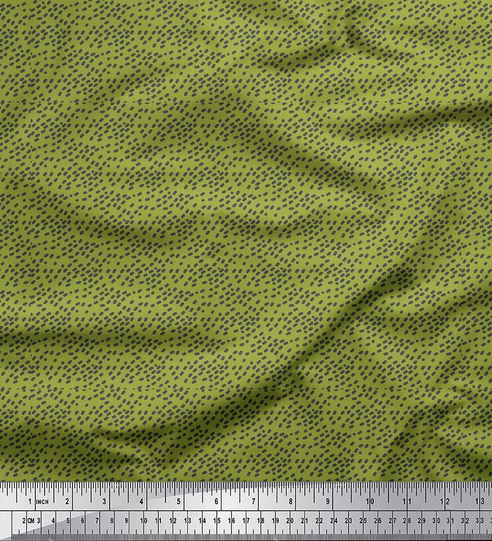 Soimoi Green Heavy Satin Fabric Brush Stroke & Dots Abstract Decor Fabric Printed Yard 54 Inch Wide