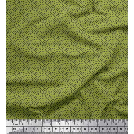 Soimoi Green Heavy Satin Fabric Brush Stroke & Dots Abstract Decor Fabric Printed Yard 54 Inch Wide