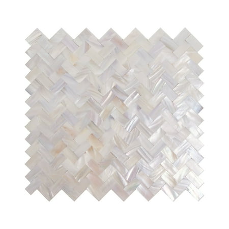 WS Tiles - Peel & Stick Mother of Pearl 11.8 in. x 10.9 in. Herringbone Seashell Mosaic Wall Tile (9.9 sq. ft. / Case)