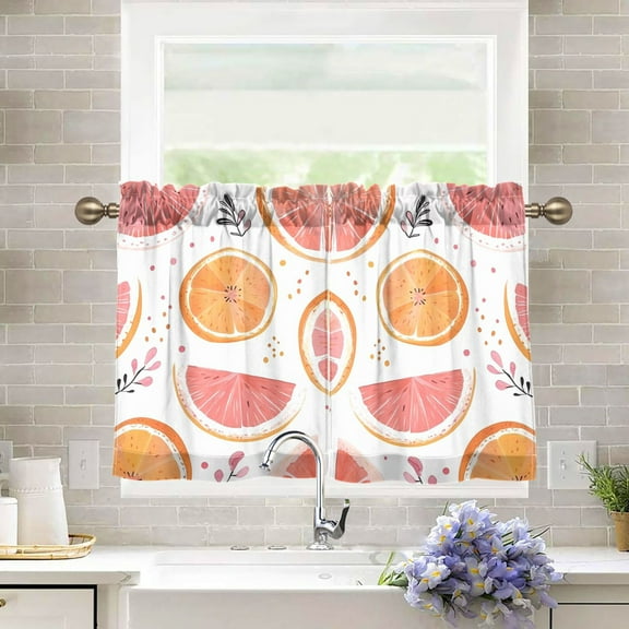 Yayeee Kitchen Curtains Tier Pair Light Filtering 27"x36" Rod Pocket Short Cafe Window Panel, Citrus Slice