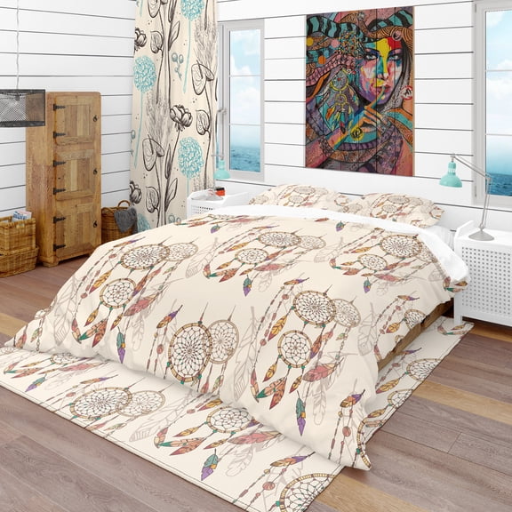 Designart 'Bohemian Dream Catcher with Beads & Feathers' Southwestern Duvet Cover Set