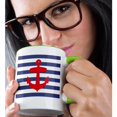 thumbnail image 2 of 3dRose, Retro Nautical Red Anchor with navy blue sailor stripe pattern - French Breton stripes, 11oz Two-Tone Green Mug, 2 of 7