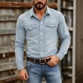 thumbnail image 2 of Fwqbns Men's Western Button Down Long Sleeve Denim Shirt, Lightweight Stretchy Fabric, Casual & Outdoor Wear, Available in Multiple Colors, 2 of 8