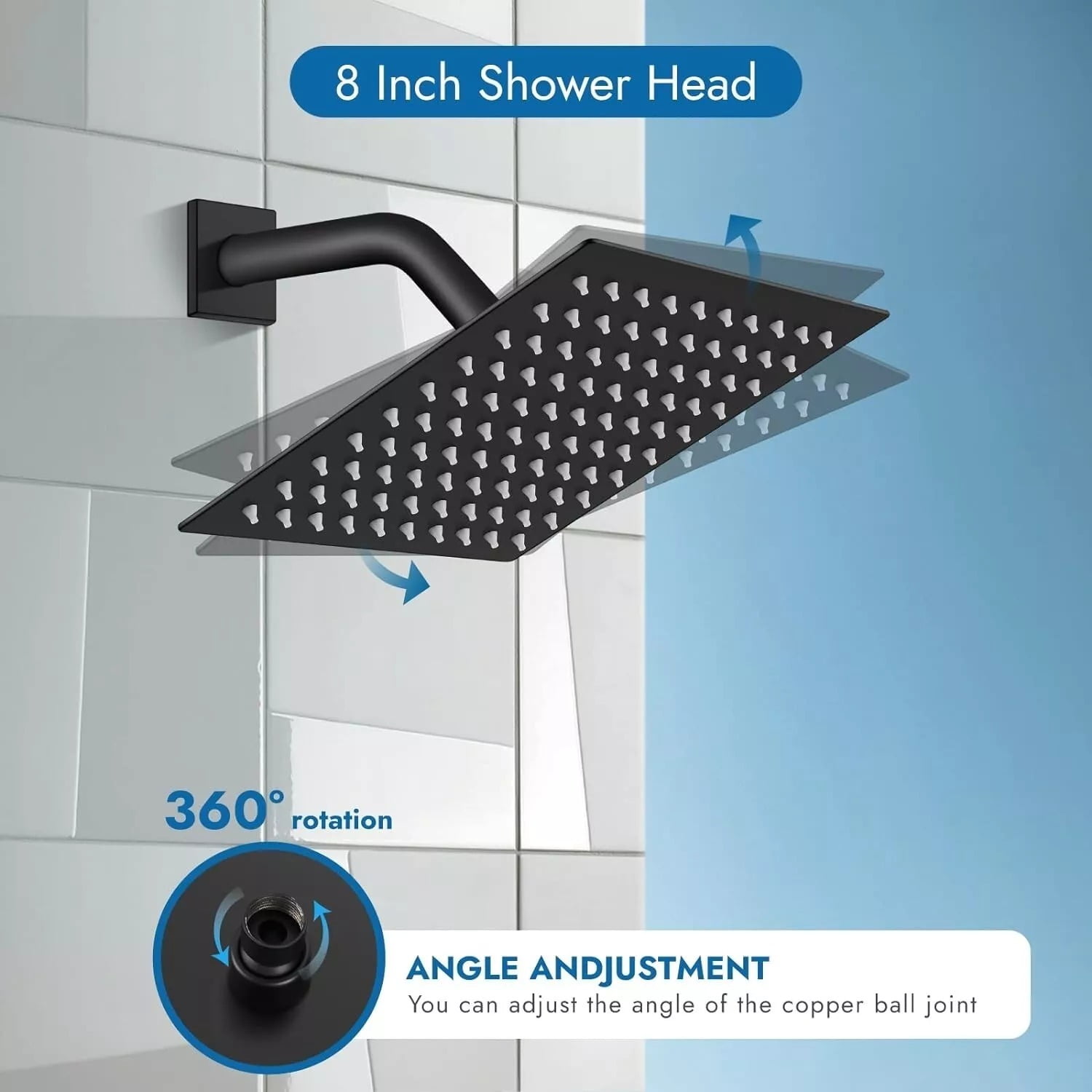 Shower Faucet Set Black Rain Shower Head Combo with Mixer Valve Kit Wall Mounted, Stainless Steel, Matte Black Finish