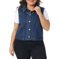 thumbnail image 2 of DARING DIVA Women's Plus Collared Neck Button Down Waistcoat Jean Vest 4X Dark Blue, 2 of 6