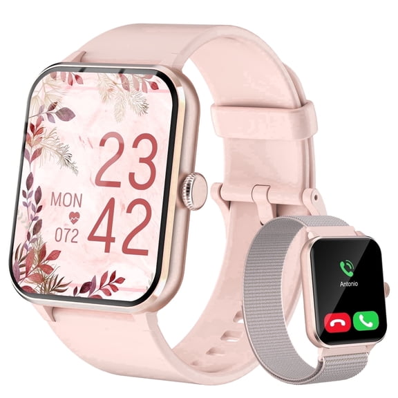 IOWODO Smart Watch for Women Men, 1.85" HD Fitness Tracker with Bluetooth Calls, 120 Sport Modes, IP68 Waterproof, Android iPhone, Pink