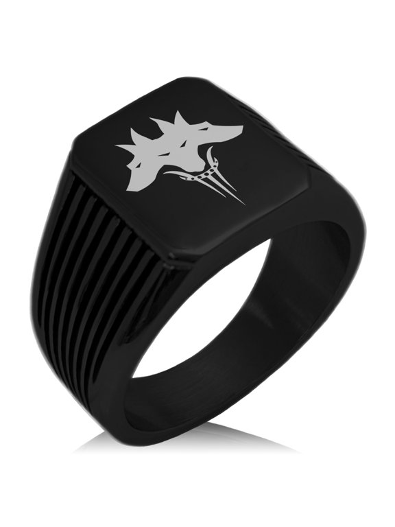Stainless Steel Greek Mythology Cerberus Needle Stripe Pattern Biker Style Polished Ring