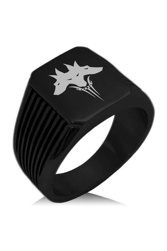 Stainless Steel Greek Mythology Cerberus Needle Stripe Pattern Biker Style Polished Ring