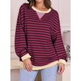 thumbnail image 6 of Women Striped Sweatshirts Oversized Crewneck Long Sleeve Shirts Y2K Pullover Top Fall Outfits Black & Red XL, 6 of 7