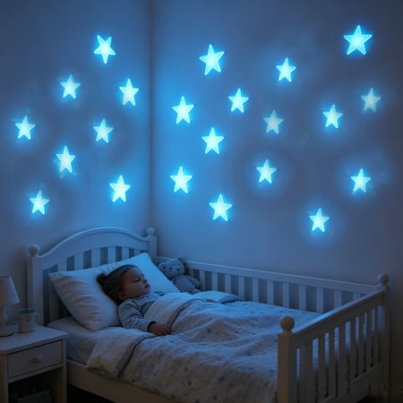 100pc Glow in the Dark Star Stickers for Kids, Fluorescent Luminous Wall Decals, Peel and Stick Removable Decor for Bedroom Ceiling Nursery Party, Blue