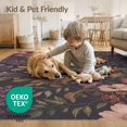 thumbnail image 4 of ODIKA 4'x6' Deep Floral Tones Vintage Elegance Washable Area Rug Intricate Botanical Pattern with Classic Charm for Home Office, Under Desk, Non-Slip Chair-Friendly, Flatwoven, 4 of 7