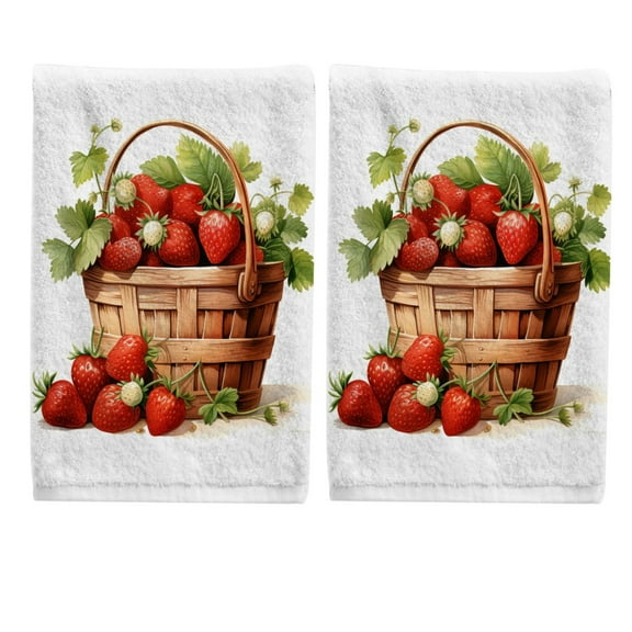 Ryvnso Strawberry with Leaves Hand Towels Set for Bathroom Cotton Face Towel Decorative 15.5x29.5 inch