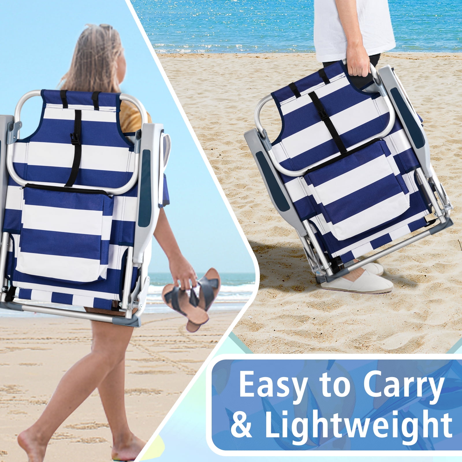 Beach Chair, Oxford Cloth Silver White Aluminum Tube Bearing 100kg, 63*65*82cm