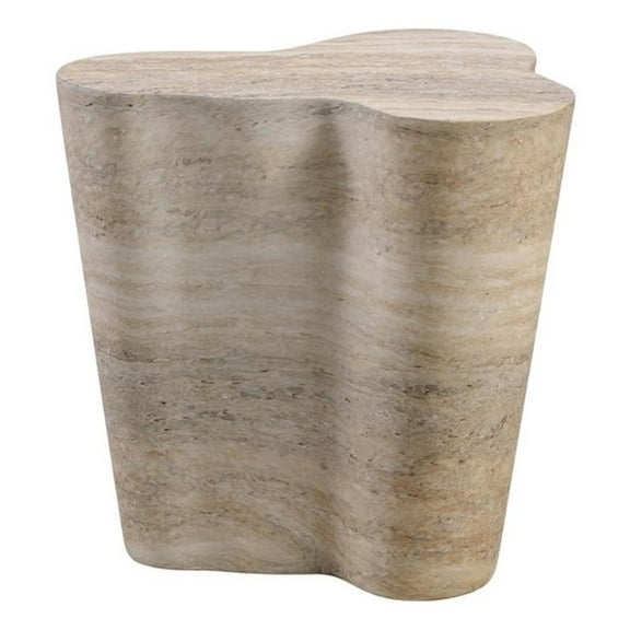 Maklaine Transitional Tan Finish Faux Travertine Short Side Table