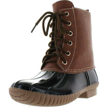 

AXNY DYLAN Women s Lace Up Two Tone Combat Style Calf Rain Duck Boots Black 6