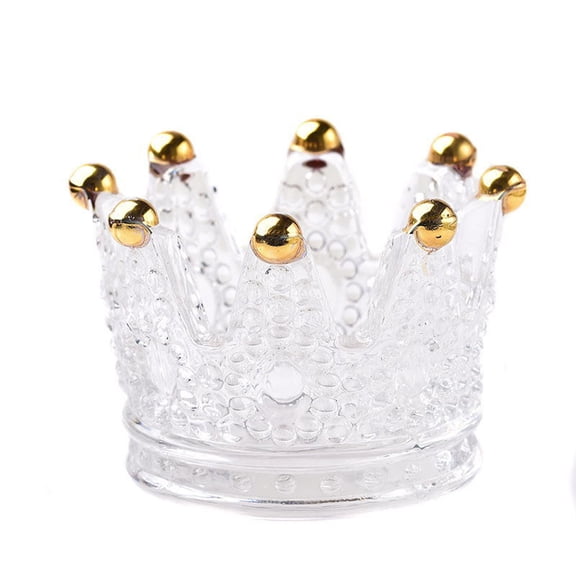 HaoXun Glass Crown Candle Holder with Relief Design - Ring Necklace Storage Tray, Clear Glass Mini Desktop Decor for Home, Party, Dresser