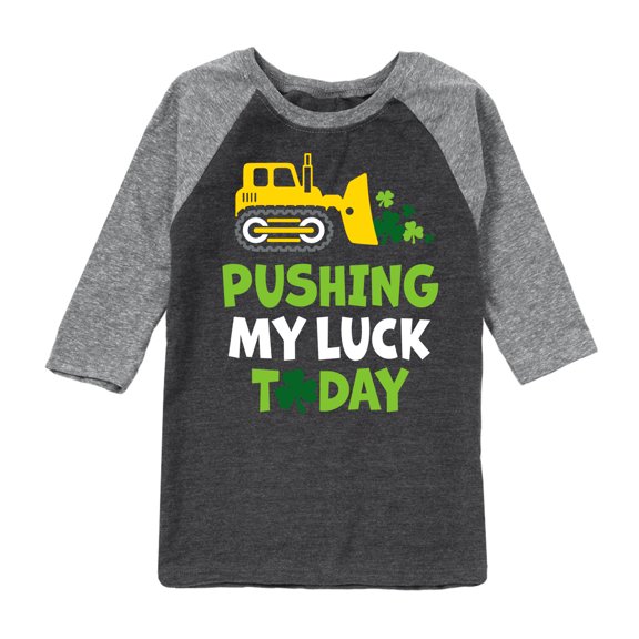 Instant Message - St. Patrick's Day - Pushing My Luck Today - Toddler And Youth Raglan Graphic T-Shirt
