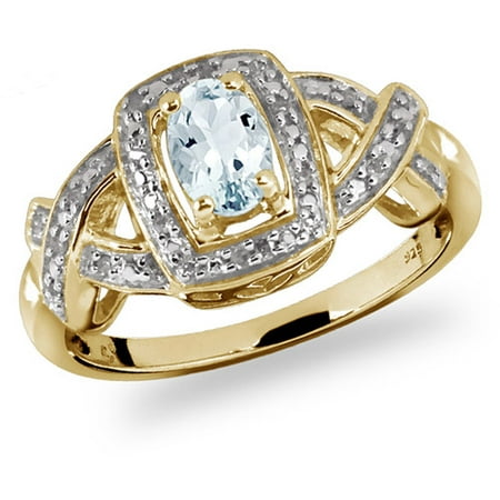 JewelersClub 0.44 Carat T.G.W. Aquamarine Gemstone and 1/20 Carat T.W. White Diamond Women's Ring