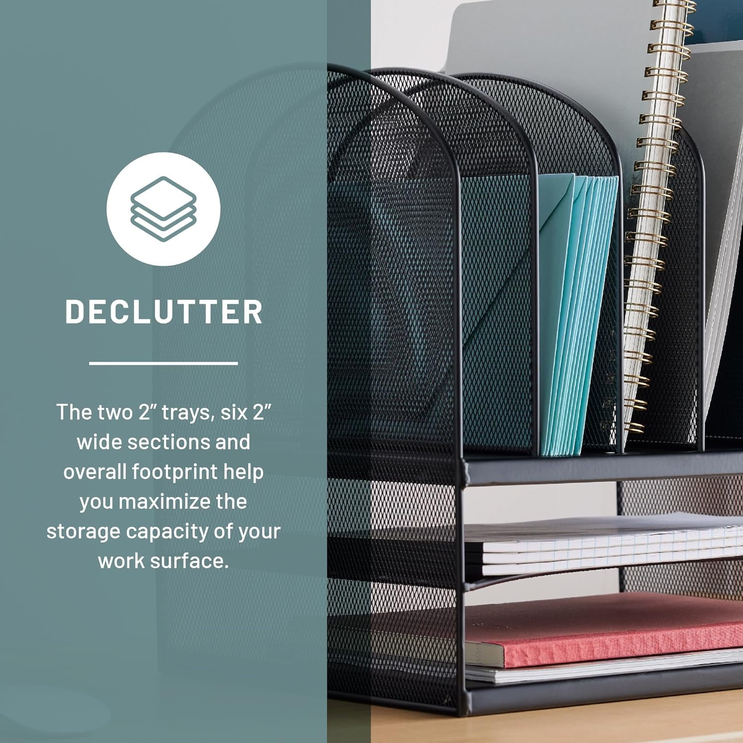 Desk Organizer with 6 Compartments and 2 Trays for Office Storage