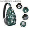 thumbnail image 2 of Sling Backpack,Green Christmas Snowflake Pattern Sling Bag with Water Bottle Holder,Waterproof Sling Bag for Men/Women with Headphone Jack for Hiking,Travel, 2 of 6