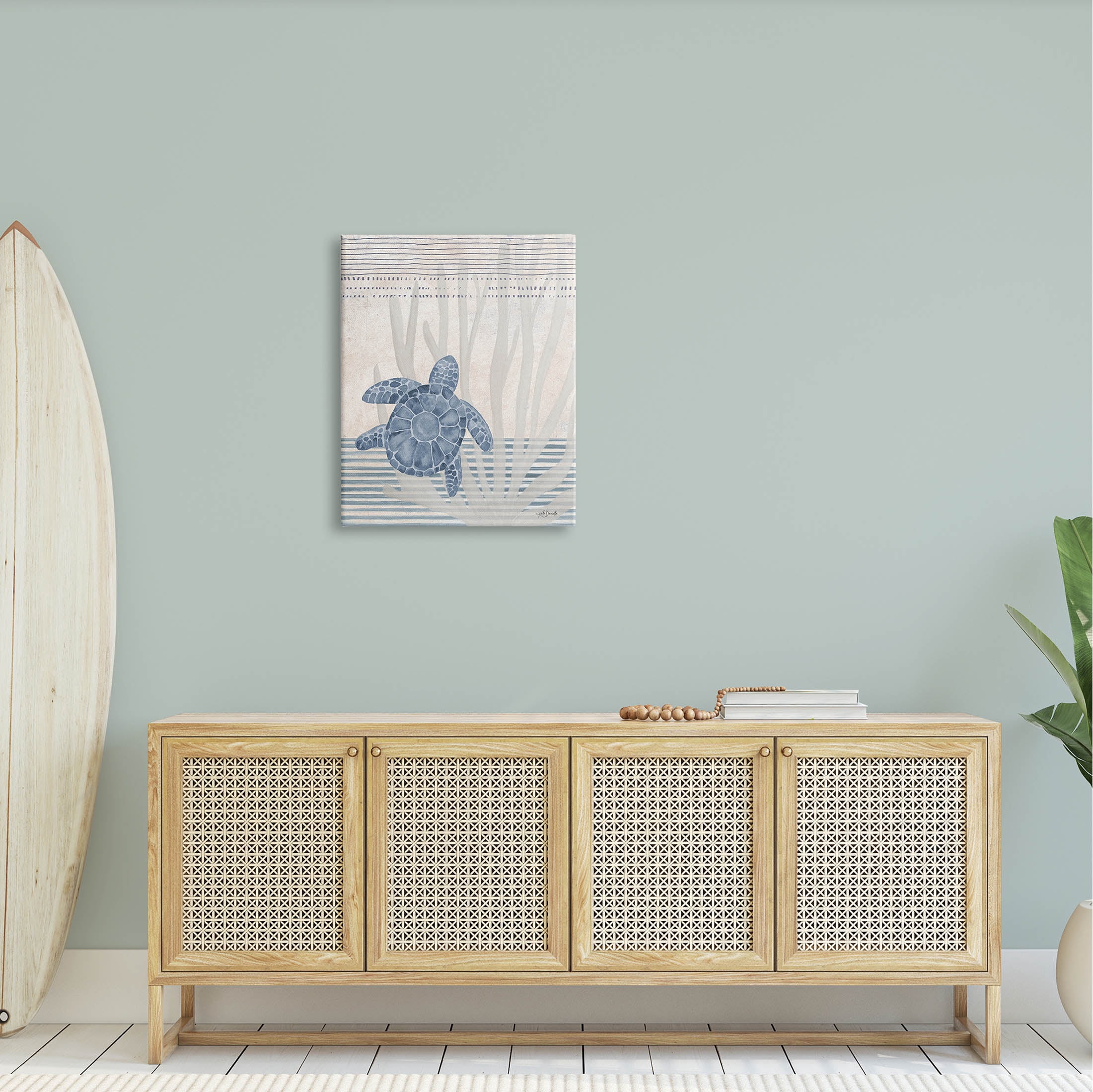 Stupell Industries Nautical Sea Turtle Patterned Stripes Graphic Art Gallery Wrapped Canvas Print Wall Art, Design by Katie Doucette