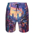 thumbnail image 3 of Balery Taxi Colorful Town Traje de Baño Estilo Hawaiano para Hombre, Shorts de Secado Rápido con Bolsillos-Small, 3 of 6
