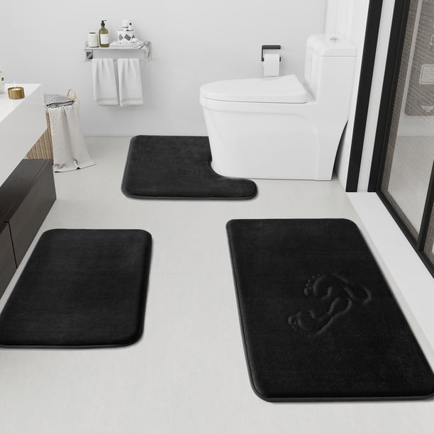 Juego de alfombras de baño HUXMEYSON de espuma viscoelástica de 3 piezas, color negro