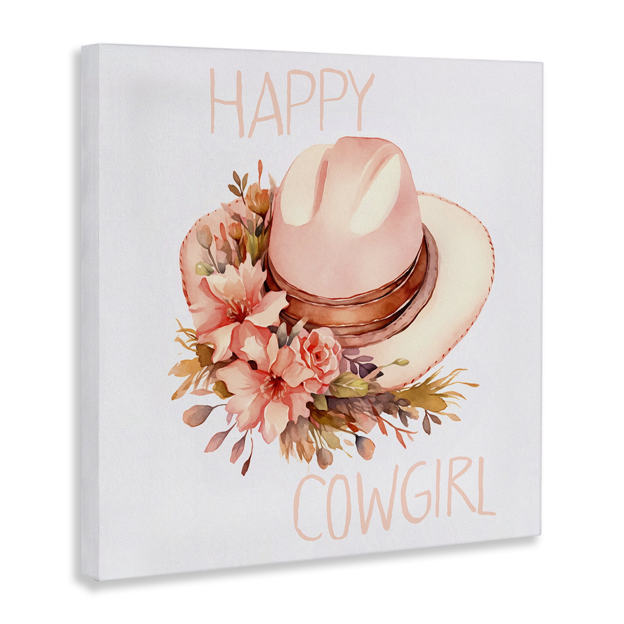 Stupell Industries Happy Cowgirl Floral Hat Plants & Flowers Painting Wrapped Canvas Art Print Wall Art, 24 x 24