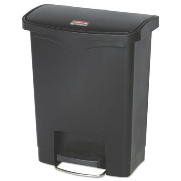 Rubbermaid Commercial Slim Jim Resin Step-On Container Front Step Style 8 gal Black 1883609