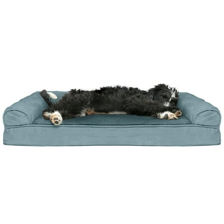 UPC: 0842229106107 | FurHaven Pet Products Plush & Suede Cooling Gel Memory Foam Sofa-Style Pet Bed for Dogs & Cats – Deep Pool Large