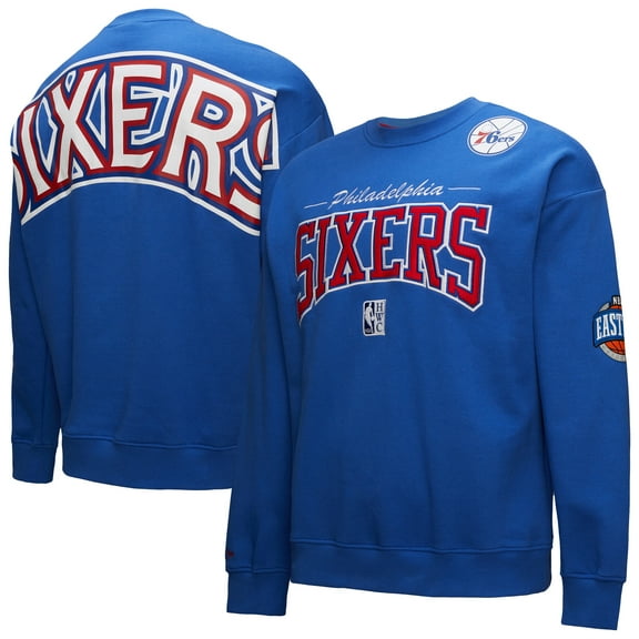 Men's Mitchell & Ness Royal Philadelphia 76ers Hardwood Classics There & Back 2.0 Vintage Pullover Sweatshirt