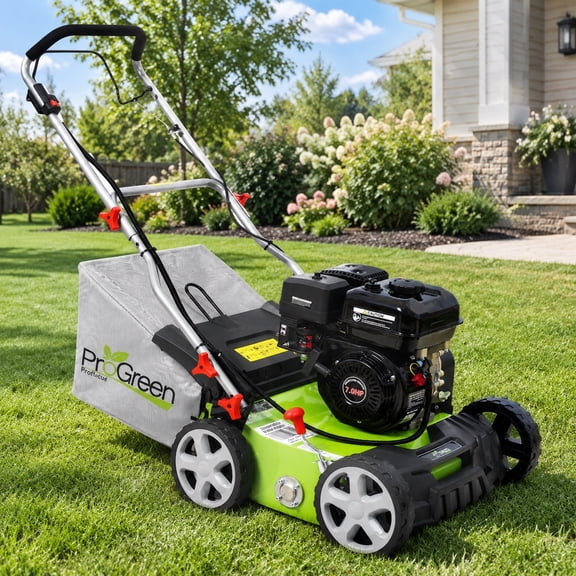 PROGREEN Gas Lawn Scarifier, 16" 2-in-1 Dethatcher Aerator with 212cc Gas Engine