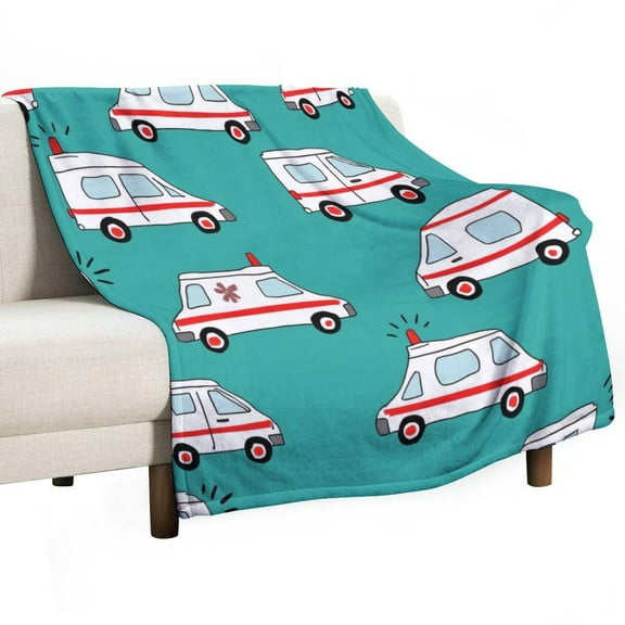Ambulance Pattern Print Blanket Soft Throw Warm Lightweight Plush Blanket for Couch Bed Sofa