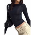 thumbnail image 3 of Women'S Basic T-Shirt Crew Neck Long Sleeve Slim Fit Cute Tops Black L, 3 of 9