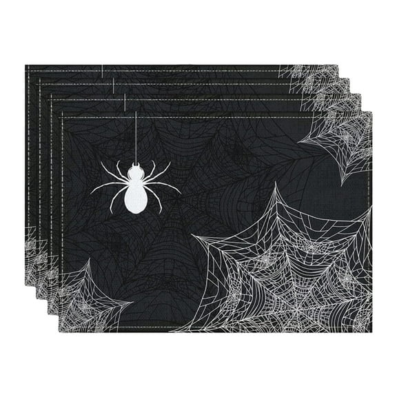 ​​ZCSKFIN 4Pcs Halloween Placemats Set, Seasonal Spooky Designs Table Mats for Kitchen Dining Room Decoration Dinner Party Table Setting Festive Holiday Decor​