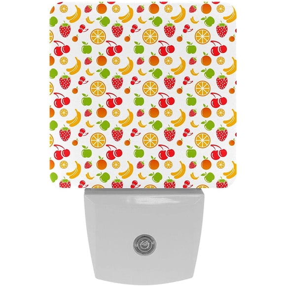 Colored Fruits Pattern Design LED Night Lights Dusk to Dawn Smart Sensor, 0.5W Plug-in Night Lights Lamp for Bedroom Bathroom Kitchen Hallway Stairs, 2Pack