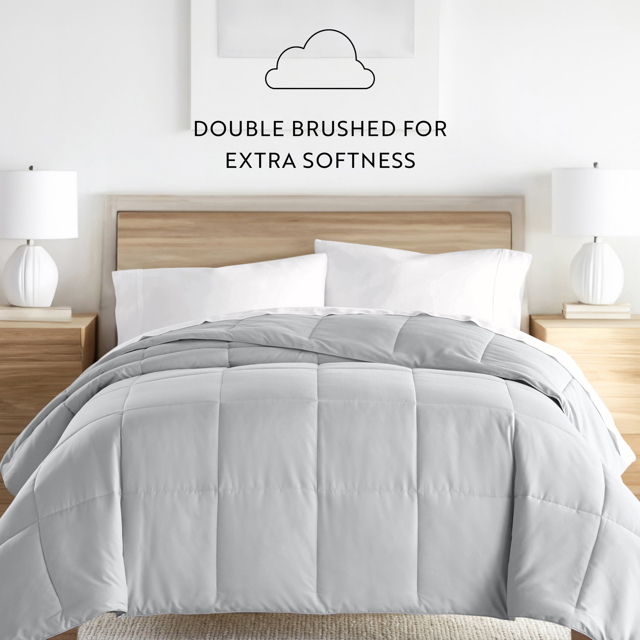 Noble Linens Light Gray All Season Lightweight Down-Alternative Solid Comforter, King/Cal King